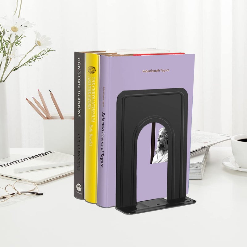 JIKIOU Book Ends Universal Premium Bookends for Shelves, Non-Skid Bookend, Heavy Duty Metal Book End, Book Stopper for Books/Movies/CDs/Video Games, 6.69 x 4.9 x 4.3 in, Black (3 Pairs/6 Pieces) - Image 4